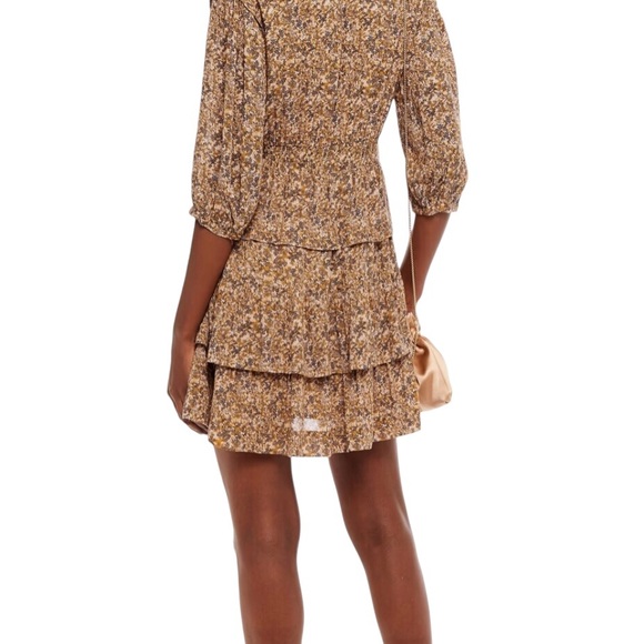 BA&SH Nina tiered printed crepe mini dress in mustard - Picture 2 of 11